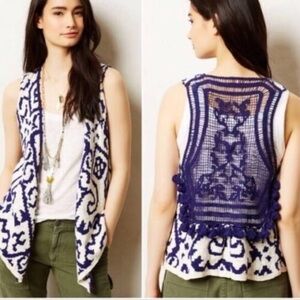 Moth Anthropologie Blue and White Patterned Knit Vest​